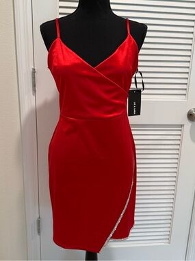 Red Satin Spaghetti-Strap Mini Dress